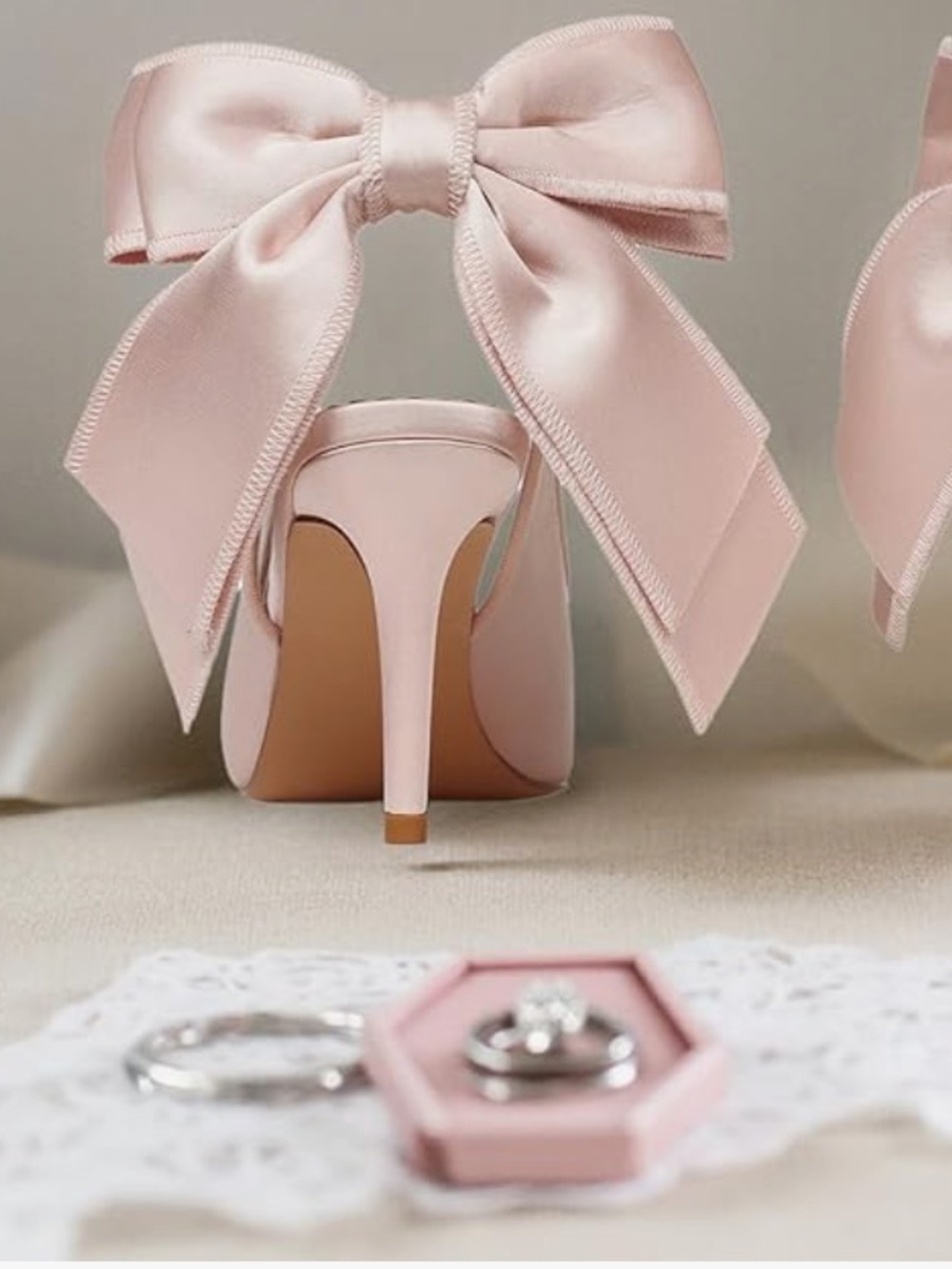 NIB Blush Pink Satin Bridal Slingback Heels Size 8 - Picture 10 of 12